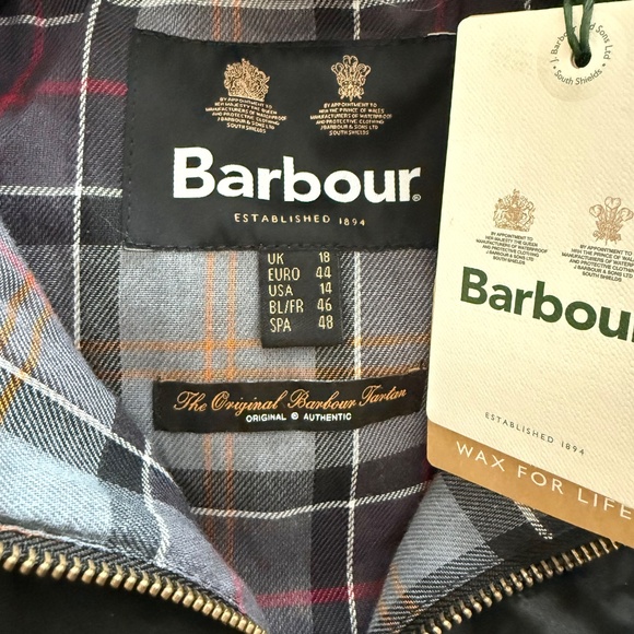 NWT Barbour Beadnell Waxed Jacket Black US Size 14 - Picture 2 of 3